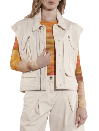 Kamizelka damska 105237 A2M8 Kremowy