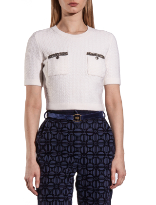 Elisabetta Franchi Sweter damski Rozmiar: XL, Biały, MK18S47E2