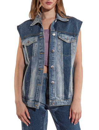 Kamizelka damska 104956 A2F7 Niebieski